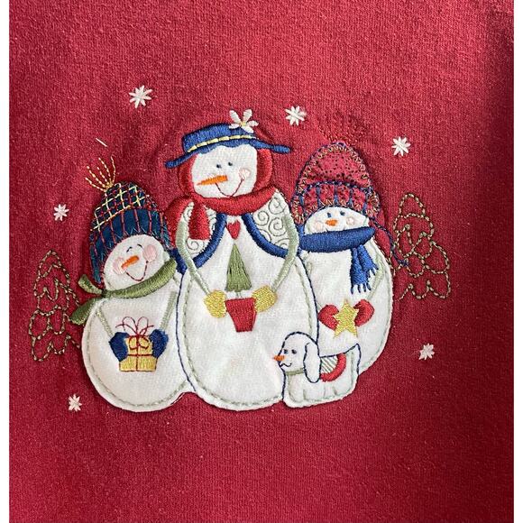 90s Y2k Snowman Puppy  Sweatshirt Cottagecore Blue Pullover Grannycore Sz L - Picture 2 of 6